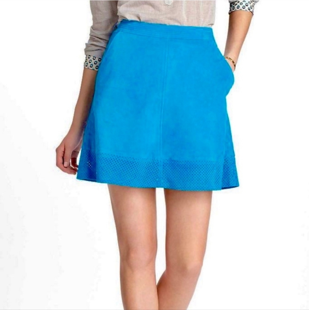 Leifsdottir Anthropologie 100% Goat Suede Perforated Skirt